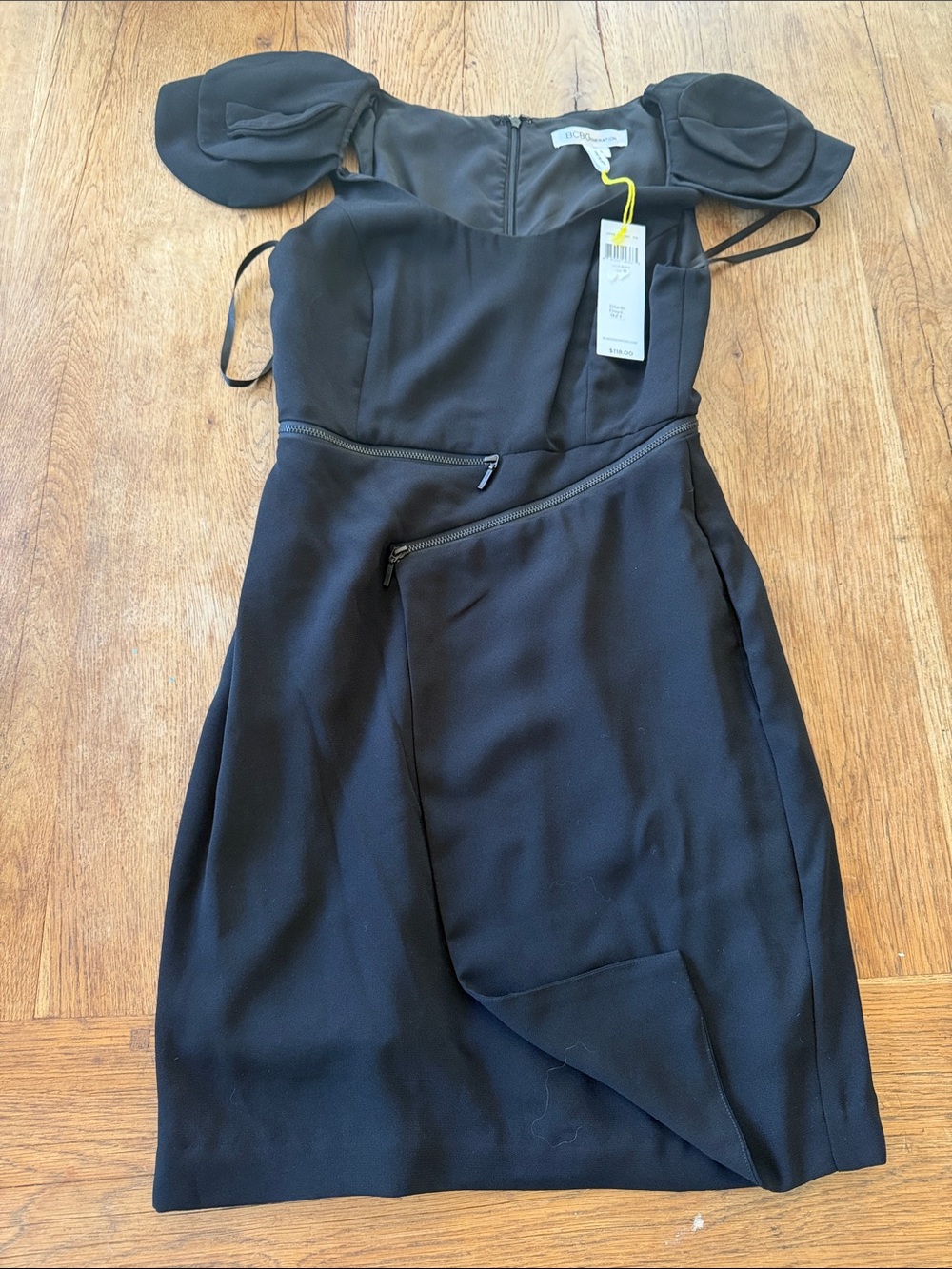 BCBGeneration Black Mini Dress with Diagonal Zipper Size 0 NWT